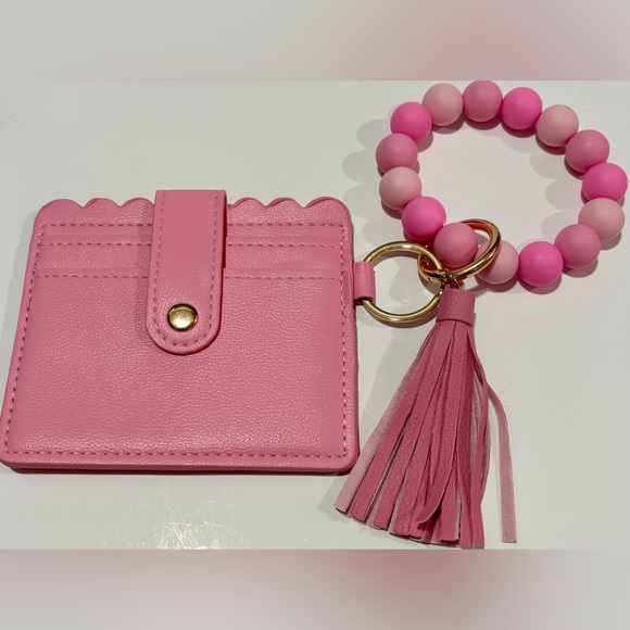 3/$24 | Beaded Wristlet Card Holder | Pink Blue Teal Sunflower Animal Print - Picture 2 of 2